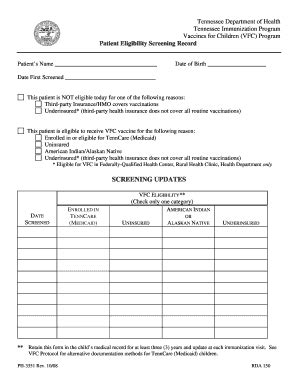 VFC Patient Eligibility Screening Form Fill And Sign Printable