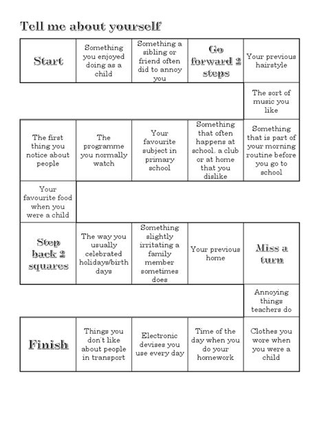 Tell Me About Yourself Board Game Pdf