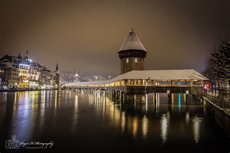 Winterszene Kapellbrücke Luzern 17 Dezember 2022 Luzern Weihnachten