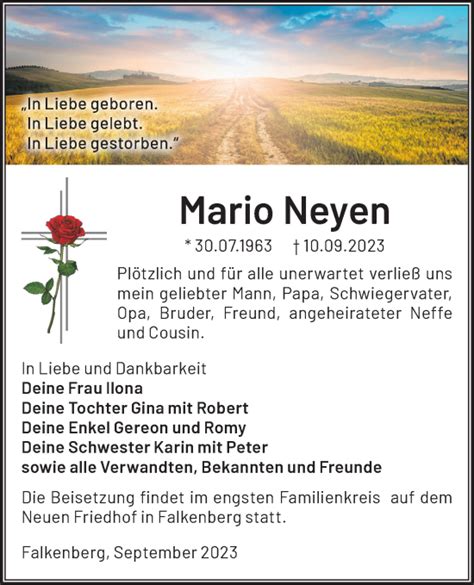 Traueranzeigen von Mario Neyen Märkische Onlinezeitung Trauerportal