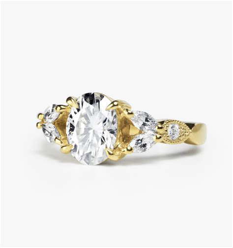 Oval 1.50ct Moissanite and Diamond Engagement Ring in Yellow Gold ...