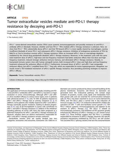 PDF Tumor Extracellular Vesicles Mediate Anti PD L1 Therapy