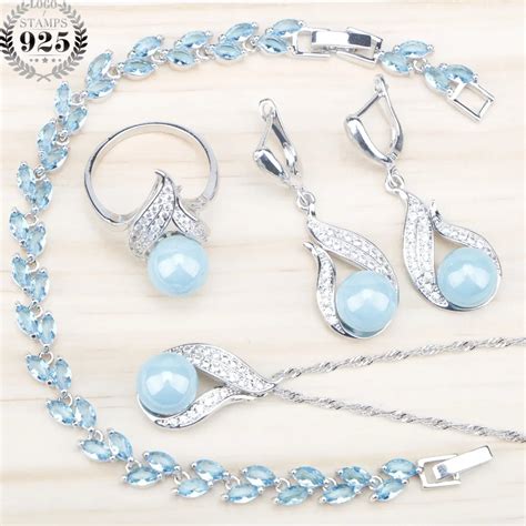 Blue Freshwater Natural Silver Pearl Jewelry Sets Women Ring