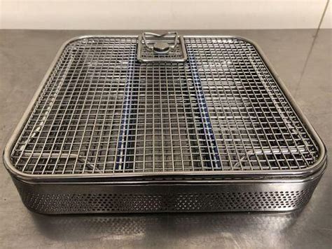 Used Tray Sterilisation Basket Mesh Stainless Steel 255 By 240 By