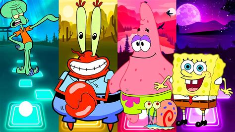 Squidward Vs Mr Krabs Vs Patrick Star Vs Spongebob Tiles Hop Edm Rush Youtube