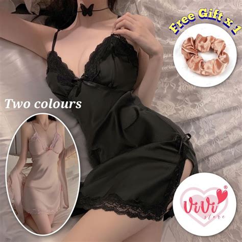 Vivi Sexy Lingerie Deep V Ice Silk Comfortable Summer Nightdress Sleepwear Pajamas Baju Tidur