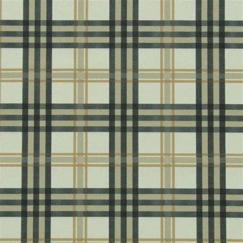 Cream Beige And Green Plaid Upholstery Fabric By The Yard