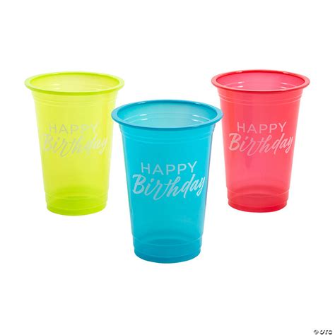 16 Oz Bulk 50 Ct Happy Birthday Disposable Plastic Cups Oriental