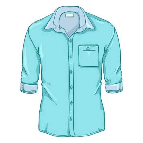 Cartoon Long Sleeve Light Blue Classic Men Shirt Isolated White