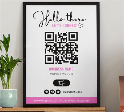 Pink Qr Code Sign Template Social Media Sign Editable Qr Etsy