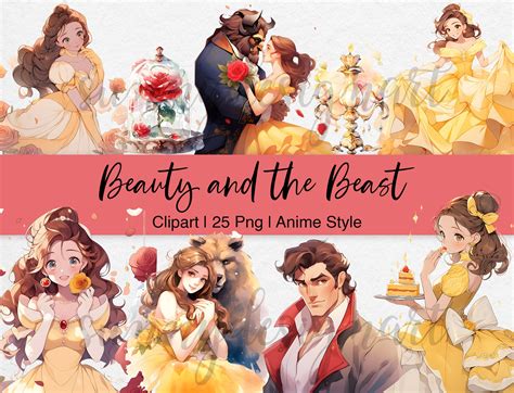 Beauty and the Beast Clipart Anime Style Belle PNG Beast - Etsy Australia