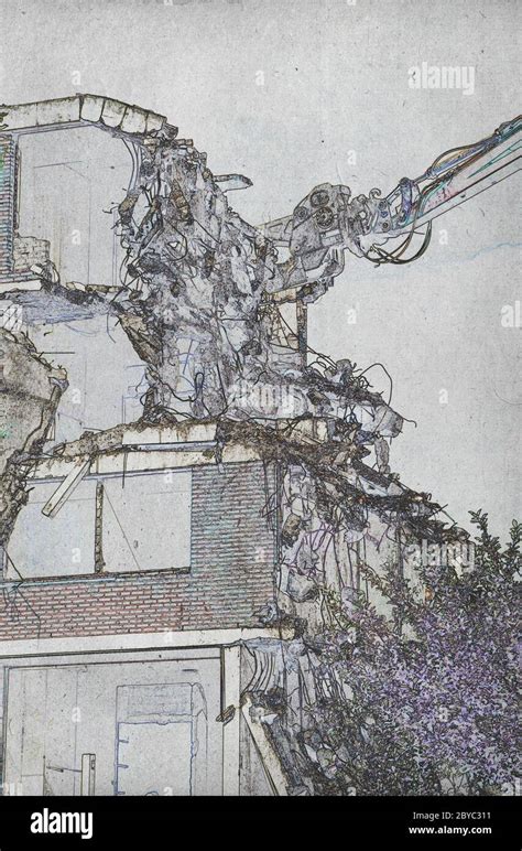 Drawing Of The Destruction Of A Block Of Flats Stock Photo Alamy