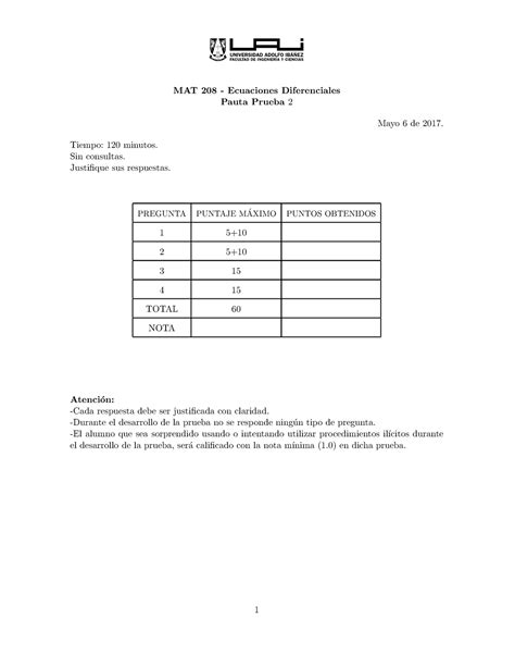 Pauta Prueba 2EDO Es Buena Para Estudiar MAT 208 Ecuaciones