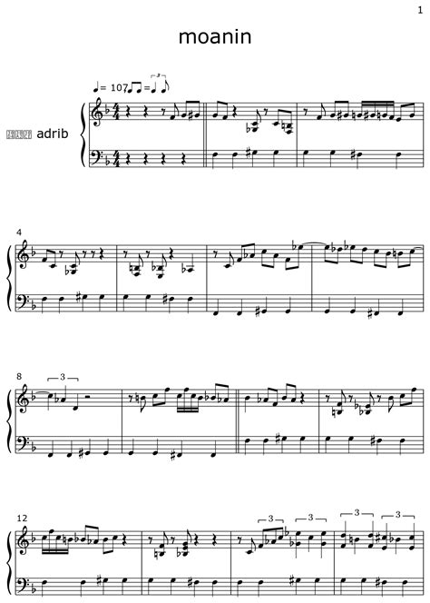 Moanin Sheet Music For Piano