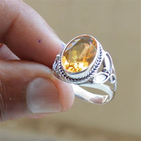 Citrine Ring Citrine Gemstone 925 Sterling Silver Ring Stackable Band