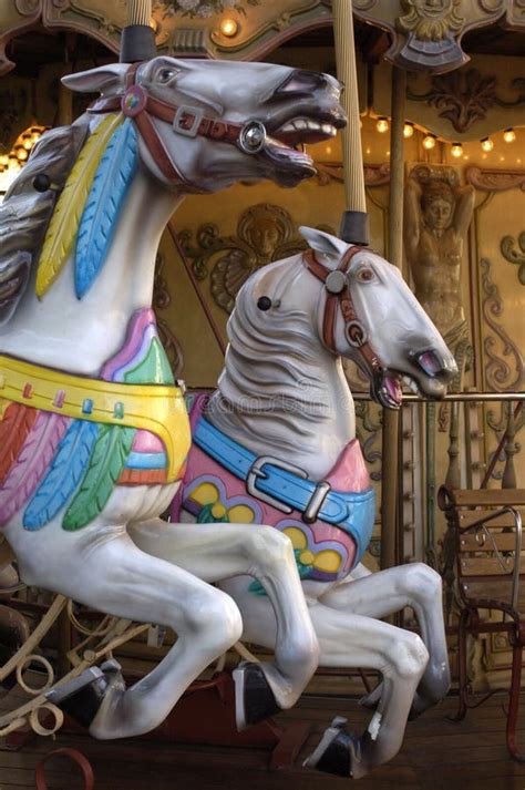 Three Horses On Fairground Carousel Stock Photo Image Of Funfair