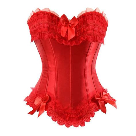 Sexy Satin Lace Overlay Corset Bustier Overbust Burlesque Corselet Top