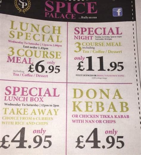 Menu At Spice Restaurant Ballymena
