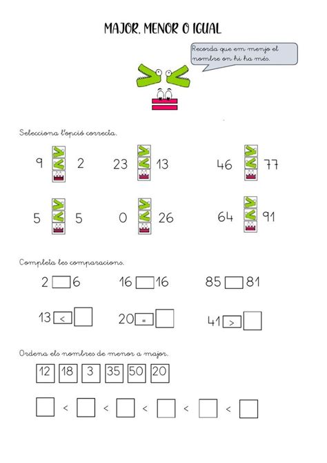 Major Menor E Igual Ficha Interactiva Matematicas Cuadernos