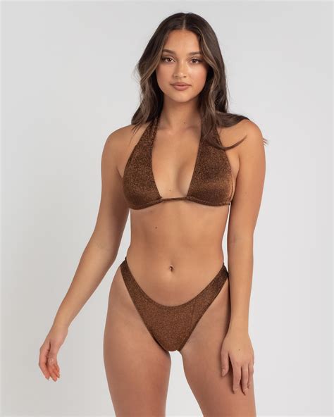 Shop Kaiami Nova Sparkle Triangle Bikini Top In Chocolate Sparkle Fast Shipping Easy Returns