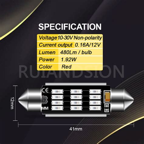 X Red Mm Festoon Canbus Smd Led Map Dome Ambient Light Bulbs