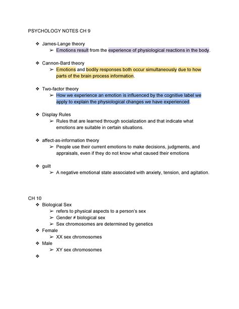 Psychology Notes Ch 9 Psychology Notes Ch 9 James Lange Theory