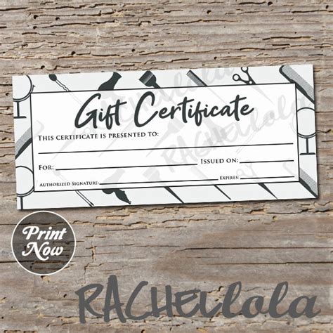 Barber Shop Gift Certificate Fillable Printable Template Etsy Australia