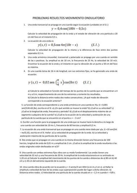 Movimiento Ondulatorio Problemas Resueltos De Ondas Mec Nicas De Examen