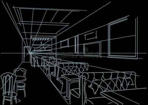 Linear Interior Sketch Cafe Stock Illustrations 128 Linear Interior