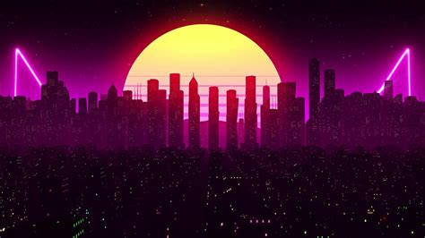 Retrowave City & Moon | Live Wallpaper [1920 x 1080] Good Desktop ...