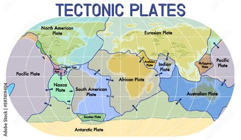 Map of tectonic plates and boundaries Stock Vector | Adobe Stock