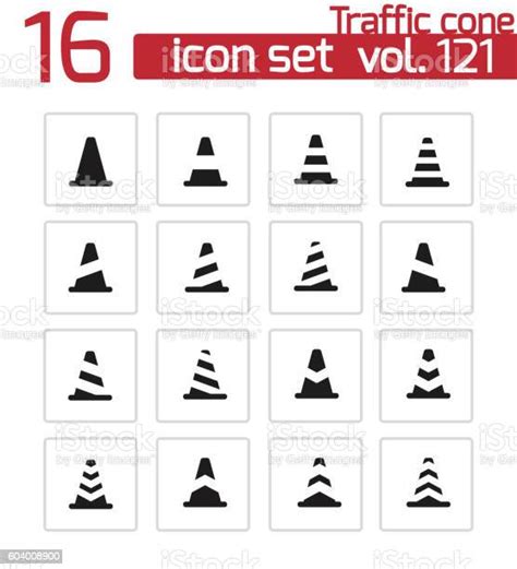 Vector Black Traffic Cone Icons Set Stock Illustration Download Image Now Alertness