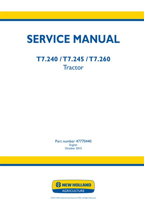 Service Manual New Holland T7 240 T7 245 T7 260 Tractor 47770440