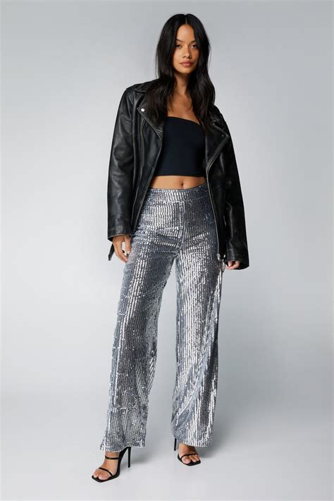 Metallic Sequin Wide Leg Pants Nasty Gal