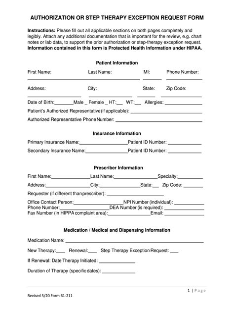 Fillable Online AUTHORIZATION OR STEP THERAPY EXCEPTION REQUEST FORM