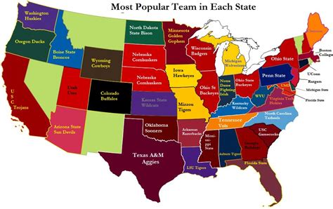 Most popular college football team in each state (x-posted from r/cfb ...