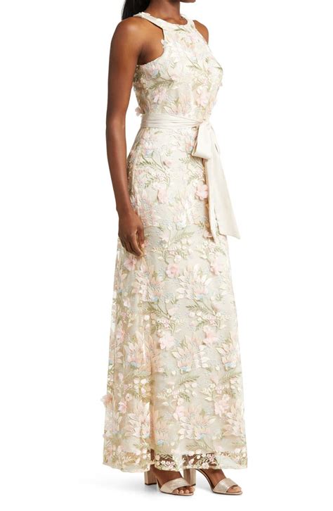 Eliza J Floral 3d Embroidered Halter Neck Gown Nordstrom