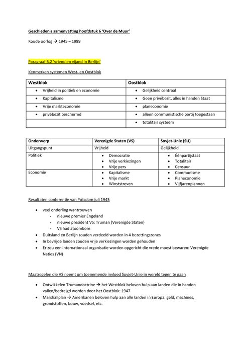 Geschiedenis Samenvatting Hoofdstuk Over De Muur Geschiedenis