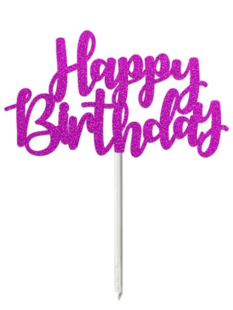 'Happy Birthday' Purple Glitter Card Cake Topper