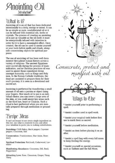 Witchcraft Beginner Printable Pages Anointing Oil Book Of Shadows Pages