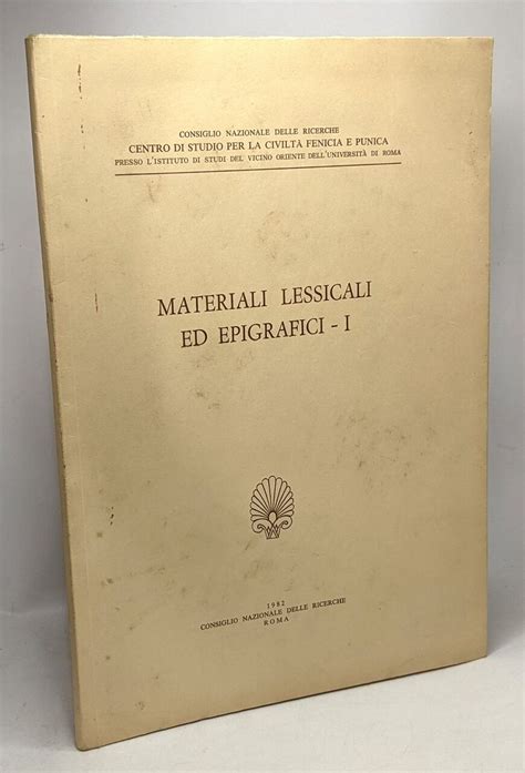 Materiali Lessicali Ed Epigrafici I Collezione Di Studi Fenici