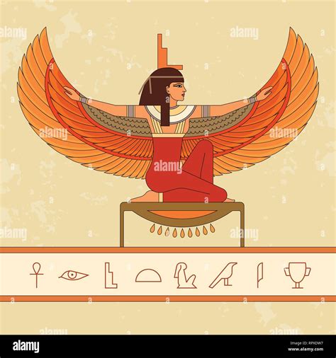 The Egyptian Goddess Isis And Set Of Egypt Hieroglyphs Animation Portrait Of The Beautiful