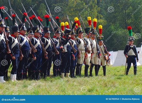 Reenactors Dressed As Napoleonic War Soldiers Stand Holding Guns Editorial Stock Image Image