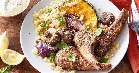 Dukkah Crusted Lamb With Roast Pumpkin Couscous Recipe Middle