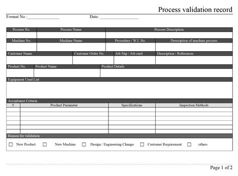 Process Validation Record Format Excel Pdf Sample