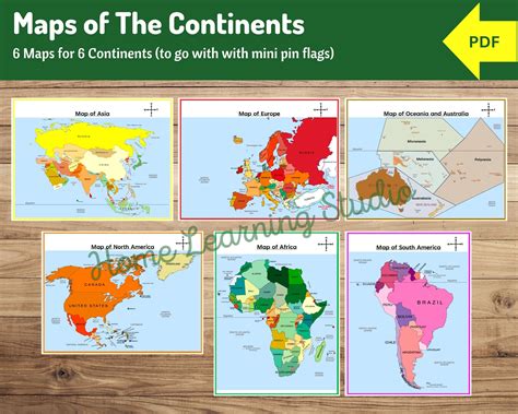 Map of the Continents 6 Maps for 6 Continents to Go With Mini Pin Flags ...