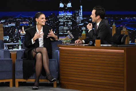 Katie Holmes Dons Blazer Dress Talks Wanderers For Jimmy Fallon