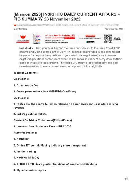 Mission 2023 Insights Daily Current Affairs Pib Summary 26 November