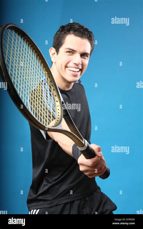 Man With Tennis Racket Stock Photo Alamy