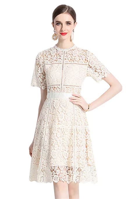 Buy Sunnydaysweety Elegant Cream Beige Lace Hollow Lace Dress CA100538